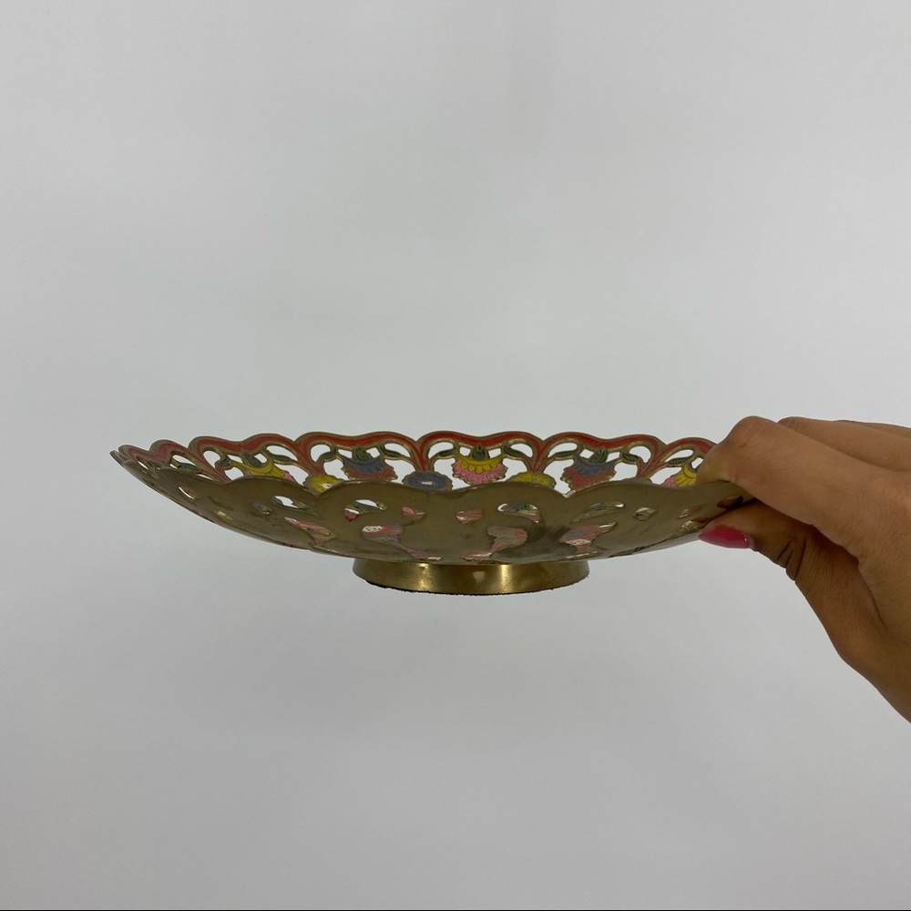 Vintage Brass Painted Engraved Ornamental Decor Dish - Picture 2 of 8